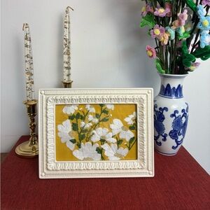 Hand Embroidered Daisy Floral Art in White Frame